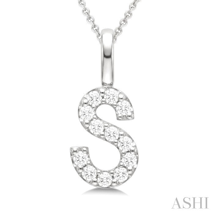 1/4 Ctw Initial 'S' Round Cut Diamond Pendant With Chain in 14K White Gold