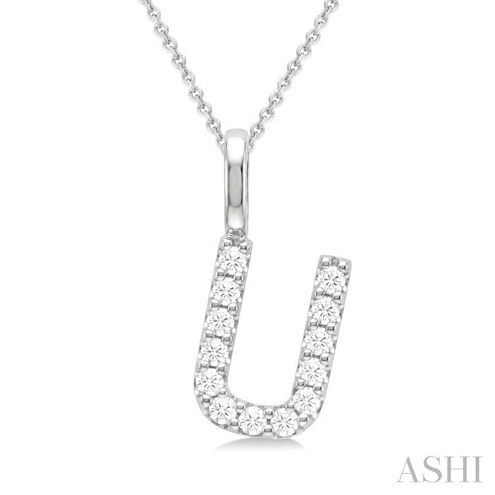 1/4 Ctw Initial 'U' Round Cut Diamond Pendant With Chain in 14K White Gold