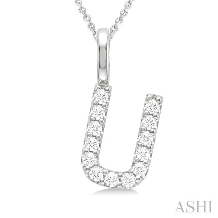 1/4 Ctw Initial 'U' Round Cut Diamond Pendant With Chain in 14K White Gold