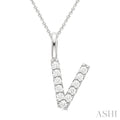1/4 Ctw Initial 'V' Round Cut Diamond Pendant With Chain in 14K White Gold