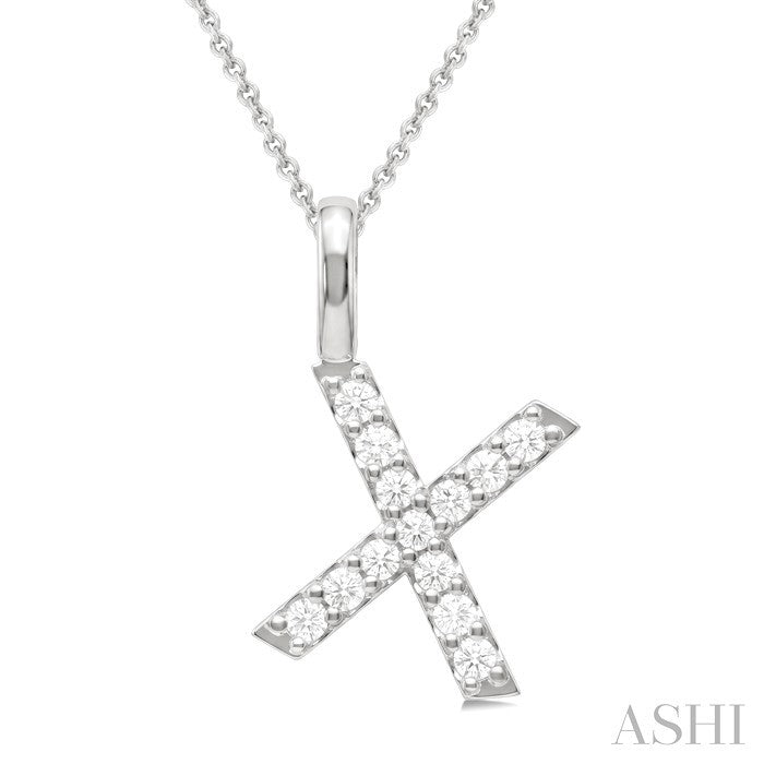 1/4 Ctw Initial 'X' Round Cut Diamond Pendant With Chain in 14K White Gold