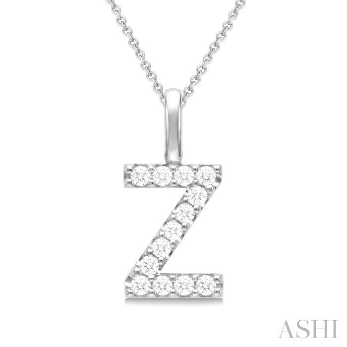 1/4 Ctw Initial 'Z' Round Cut Diamond Pendant With Chain in 14K White Gold