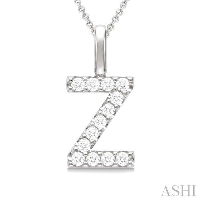 1/4 Ctw Initial 'Z' Round Cut Diamond Pendant With Chain in 14K White Gold