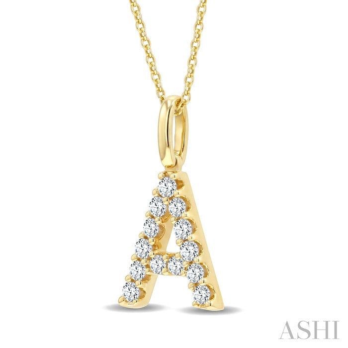 1/4 Ctw Initial 'A' Round Cut Diamond Pendant With Chain in 14K Yellow Gold