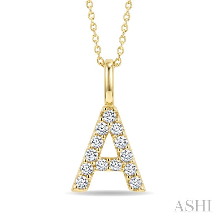 1/4 Ctw Initial 'A' Round Cut Diamond Pendant With Chain in 14K Yellow Gold