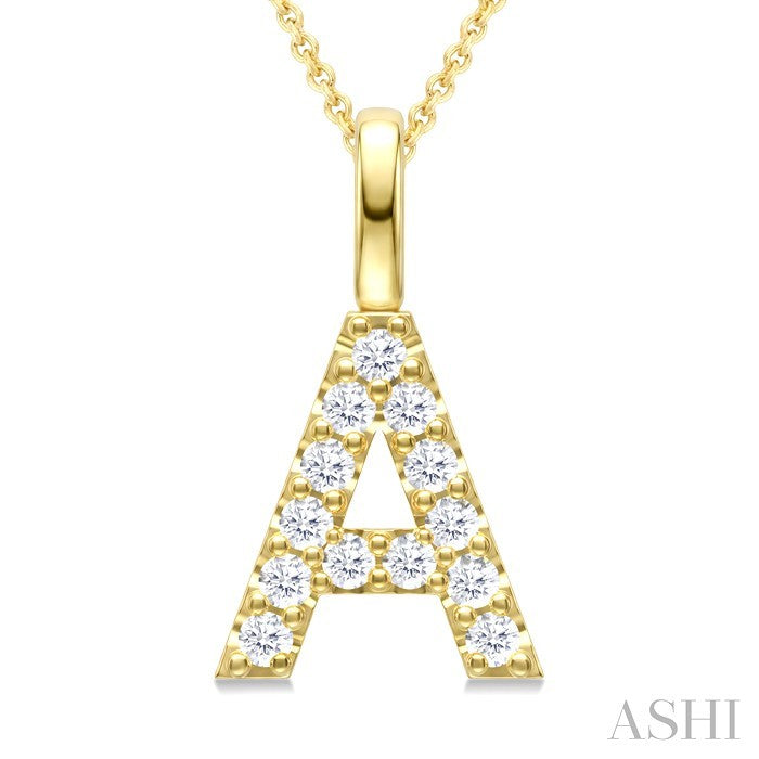 1/4 Ctw Initial 'A' Round Cut Diamond Pendant With Chain in 14K Yellow Gold