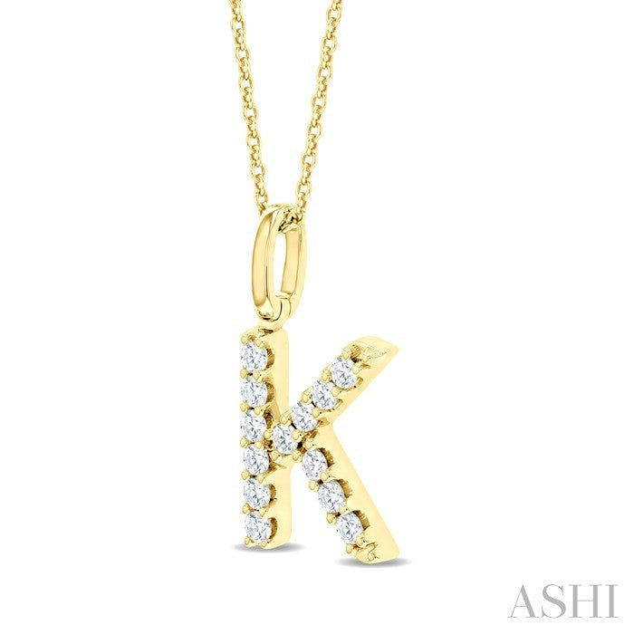 1/4 Ctw Initial 'K' Round Cut Diamond Pendant With Chain in 14K Yellow Gold