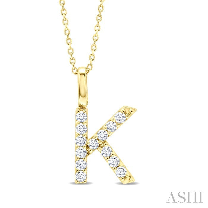 1/4 Ctw Initial 'K' Round Cut Diamond Pendant With Chain in 14K Yellow Gold