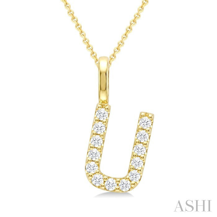 1/4 Ctw Initial 'U' Round Cut Diamond Pendant With Chain in 14K Yellow Gold