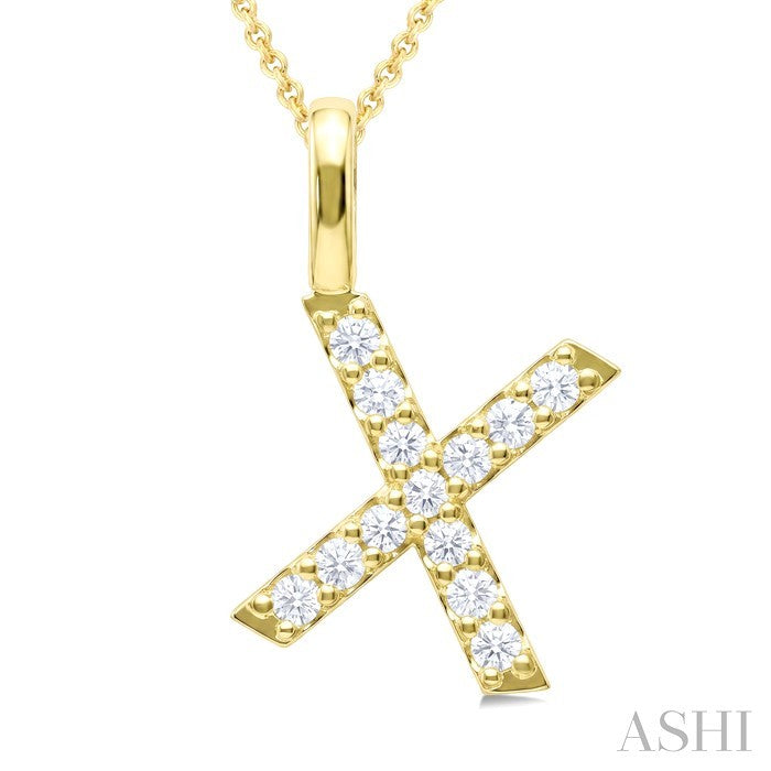 1/4 Ctw Initial 'X' Round Cut Diamond Pendant With Chain in 14K Yellow Gold