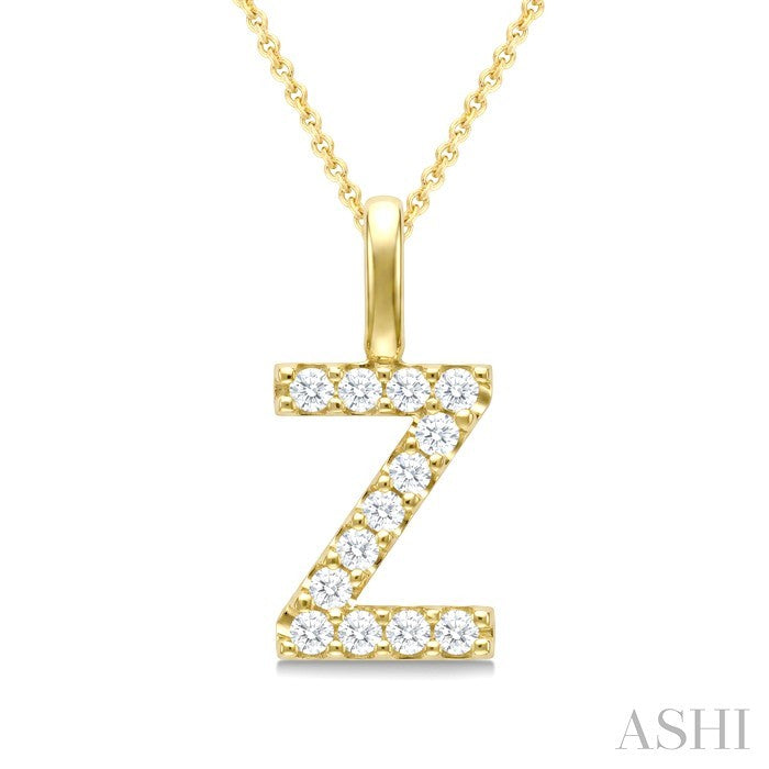 1/4 Ctw Initial 'Z' Round Cut Diamond Pendant With Chain in 14K Yellow Gold