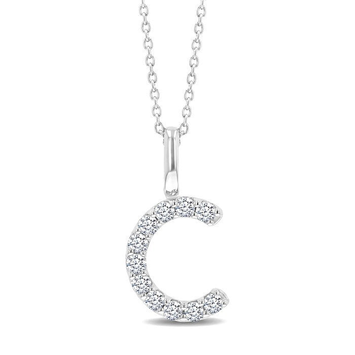 1/5 Ctw Initial 'C' Round Cut Diamond Pendant With Chain in 14K White Gold