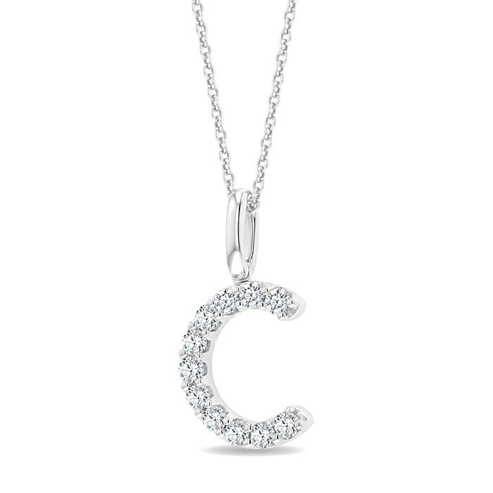 1/5 Ctw Initial 'C' Round Cut Diamond Pendant With Chain in 14K White Gold