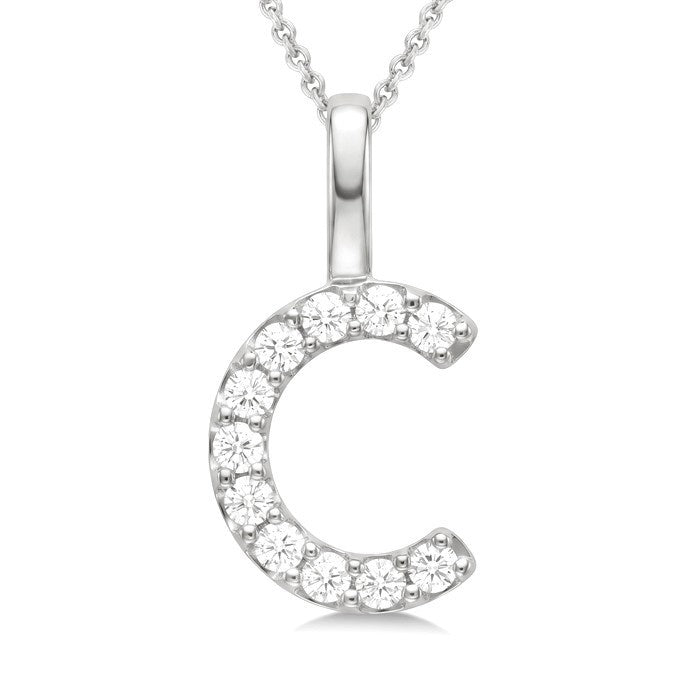 1/5 Ctw Initial 'C' Round Cut Diamond Pendant With Chain in 14K White Gold