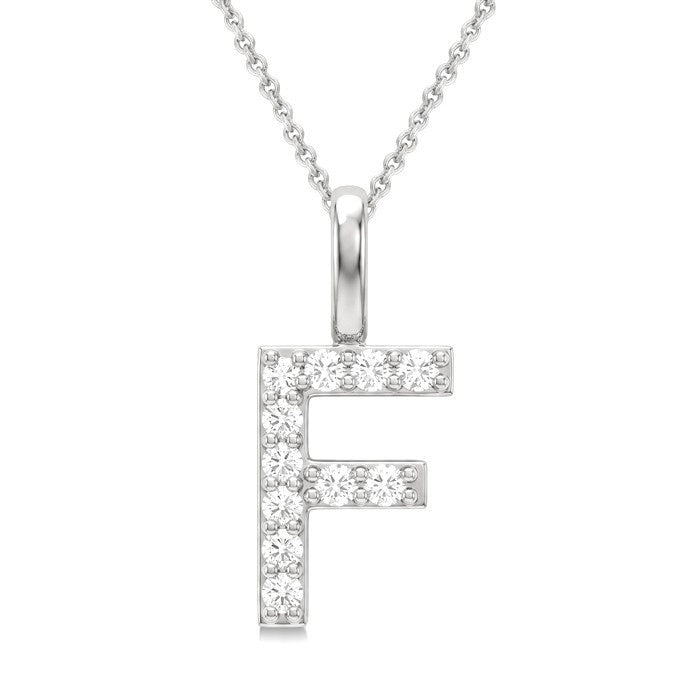 1/5 Ctw Initial 'F' Round Cut Diamond Pendant With Chain in 14K White Gold