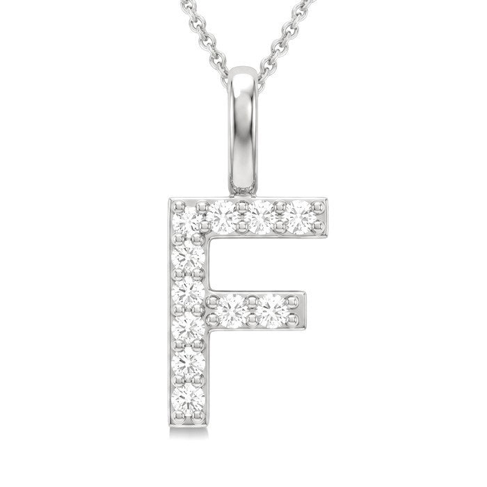 1/5 Ctw Initial 'F' Round Cut Diamond Pendant With Chain in 14K White Gold