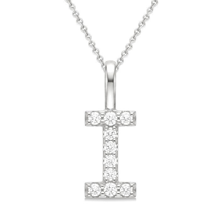 1/5 Ctw Initial 'I' Round Cut Diamond Pendant With Chain in 14K White Gold