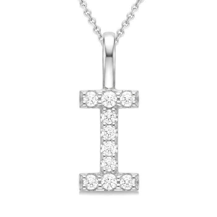 1/5 Ctw Initial 'I' Round Cut Diamond Pendant With Chain in 14K White Gold