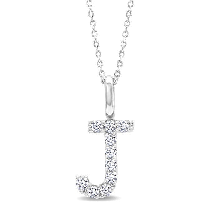 1/5 Ctw Initial 'J' Round Cut Diamond Pendant With Chain in 14K White Gold
