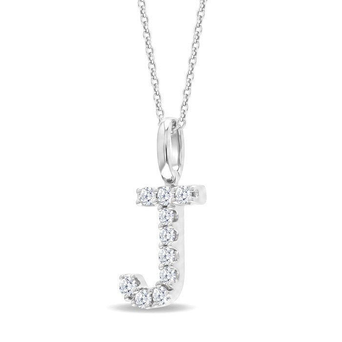 1/5 Ctw Initial 'J' Round Cut Diamond Pendant With Chain in 14K White Gold