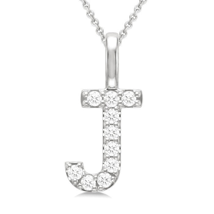 1/5 Ctw Initial 'J' Round Cut Diamond Pendant With Chain in 14K White Gold