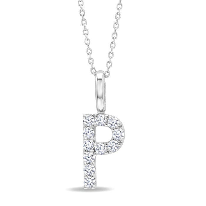 1/5 Ctw Initial 'P' Round Cut Diamond Pendant With Chain in 14K White Gold