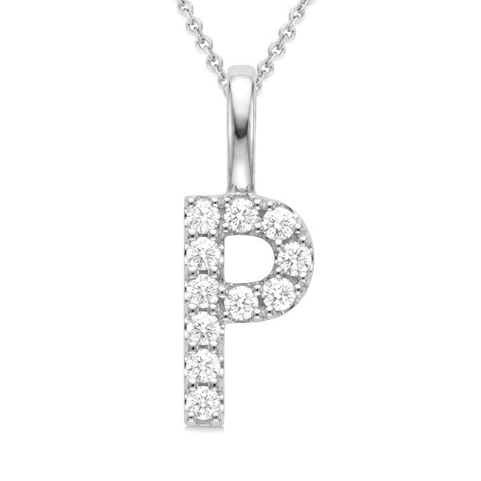1/5 Ctw Initial 'P' Round Cut Diamond Pendant With Chain in 14K White Gold