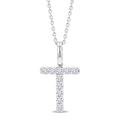 1/5 Ctw Initial 'T' Round Cut Diamond Pendant With Chain in 14K White Gold