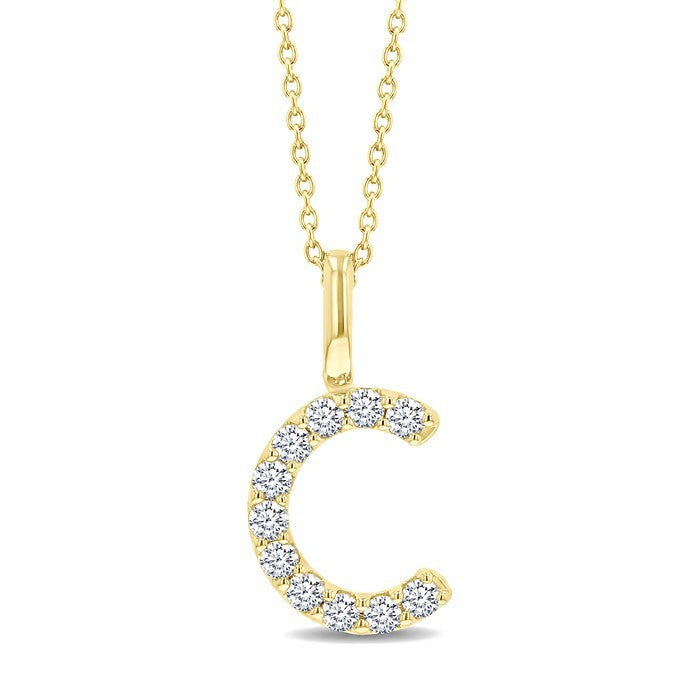 1/5 Ctw Initial 'C' Round Cut Diamond Pendant With Chain in 14K Yellow Gold