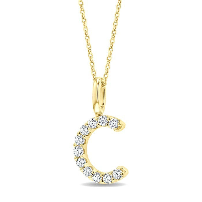 1/5 Ctw Initial 'C' Round Cut Diamond Pendant With Chain in 14K Yellow Gold