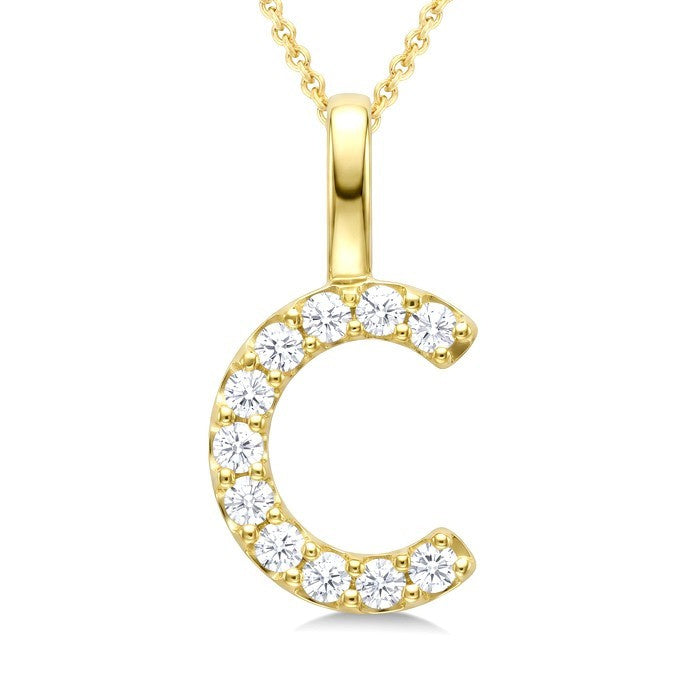 1/5 Ctw Initial 'C' Round Cut Diamond Pendant With Chain in 14K Yellow Gold