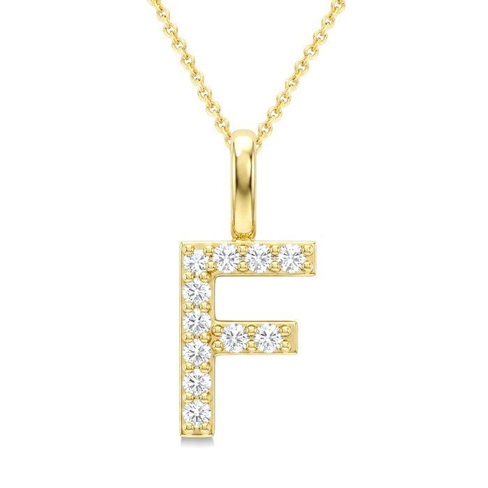 1/5 Ctw Initial 'F' Round Cut Diamond Pendant With Chain in 14K Yellow Gold