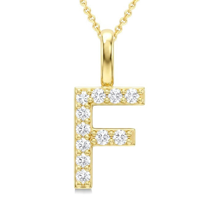 1/5 Ctw Initial 'F' Round Cut Diamond Pendant With Chain in 14K Yellow Gold