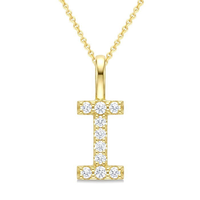 1/5 Ctw Initial 'I' Round Cut Diamond Pendant With Chain in 14K Yellow Gold