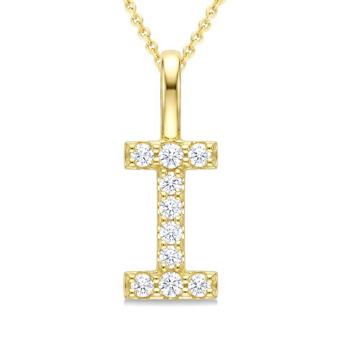 1/5 Ctw Initial 'I' Round Cut Diamond Pendant With Chain in 14K Yellow Gold