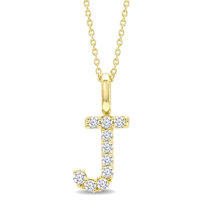 1/5 Ctw Initial 'J' Round Cut Diamond Pendant With Chain in 14K Yellow Gold
