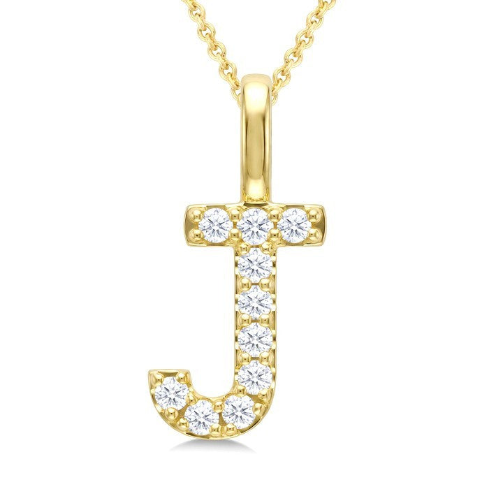 1/5 Ctw Initial 'J' Round Cut Diamond Pendant With Chain in 14K Yellow Gold