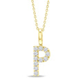 1/5 Ctw Initial 'P' Round Cut Diamond Pendant With Chain in 14K Yellow Gold