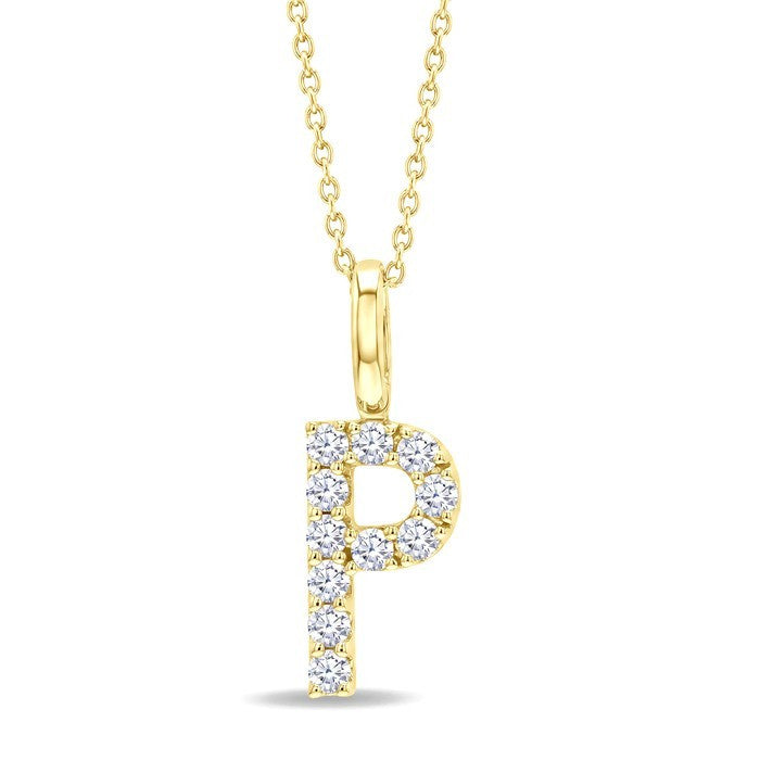 1/5 Ctw Initial 'P' Round Cut Diamond Pendant With Chain in 14K Yellow Gold