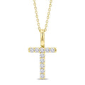 1/5 Ctw Initial 'T' Round Cut Diamond Pendant With Chain in 14K Yellow Gold
