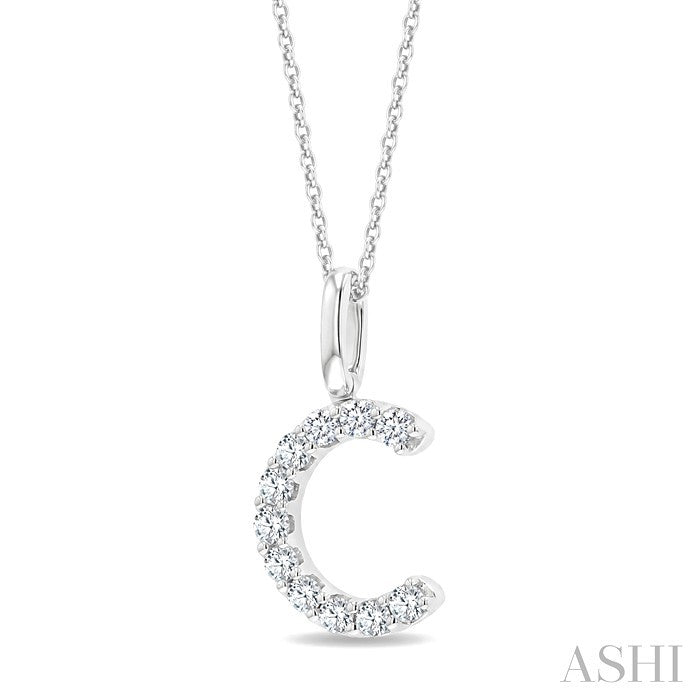1/5 Ctw Initial 'C' Round Cut Diamond Pendant With Chain in 14K White Gold