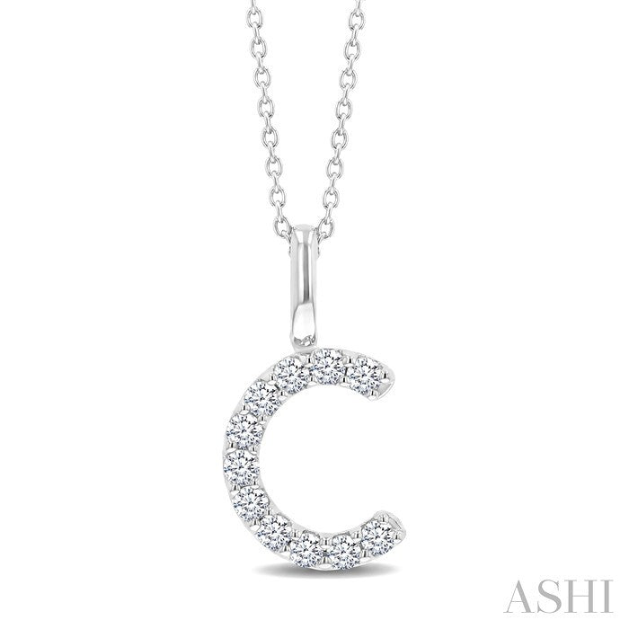1/5 Ctw Initial 'C' Round Cut Diamond Pendant With Chain in 14K White Gold