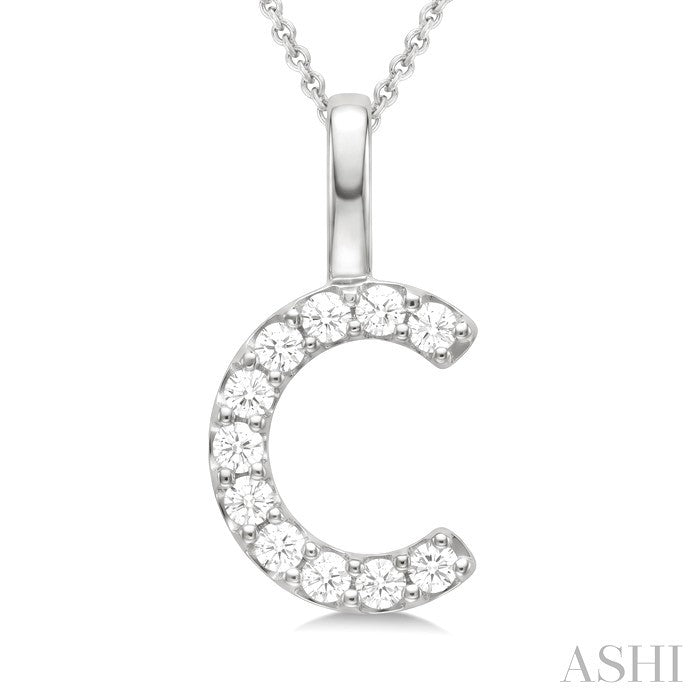 1/5 Ctw Initial 'C' Round Cut Diamond Pendant With Chain in 14K White Gold