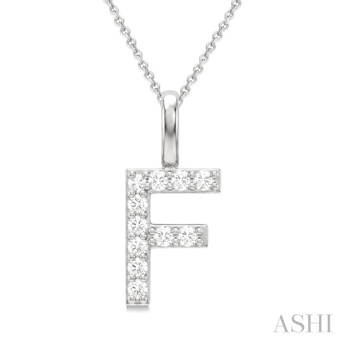 1/5 Ctw Initial 'F' Round Cut Diamond Pendant With Chain in 14K White Gold