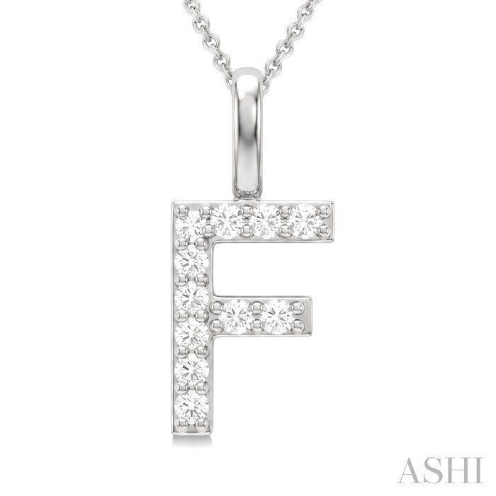 1/5 Ctw Initial 'F' Round Cut Diamond Pendant With Chain in 14K White Gold
