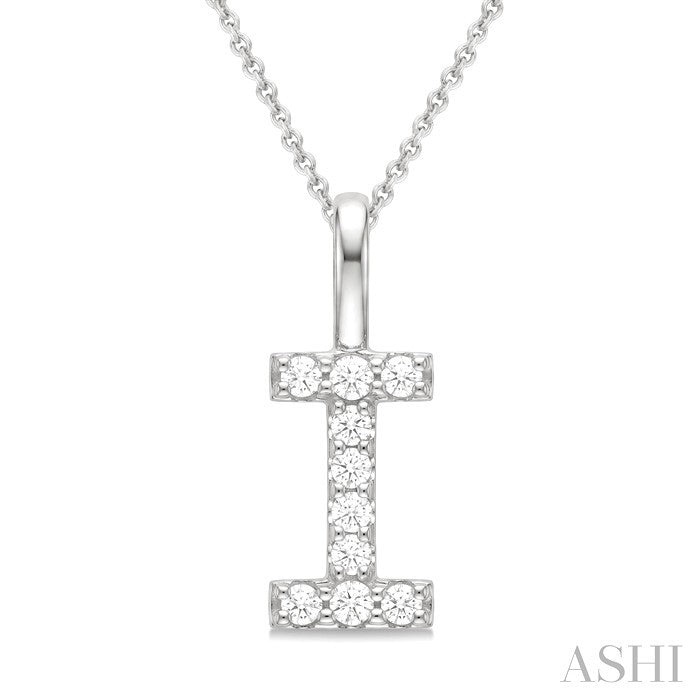 1/5 Ctw Initial 'I' Round Cut Diamond Pendant With Chain in 14K White Gold