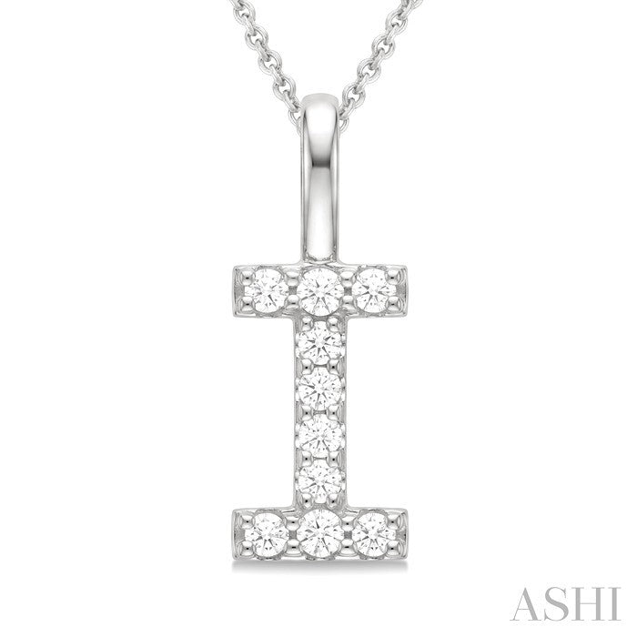 1/5 Ctw Initial 'I' Round Cut Diamond Pendant With Chain in 14K White Gold