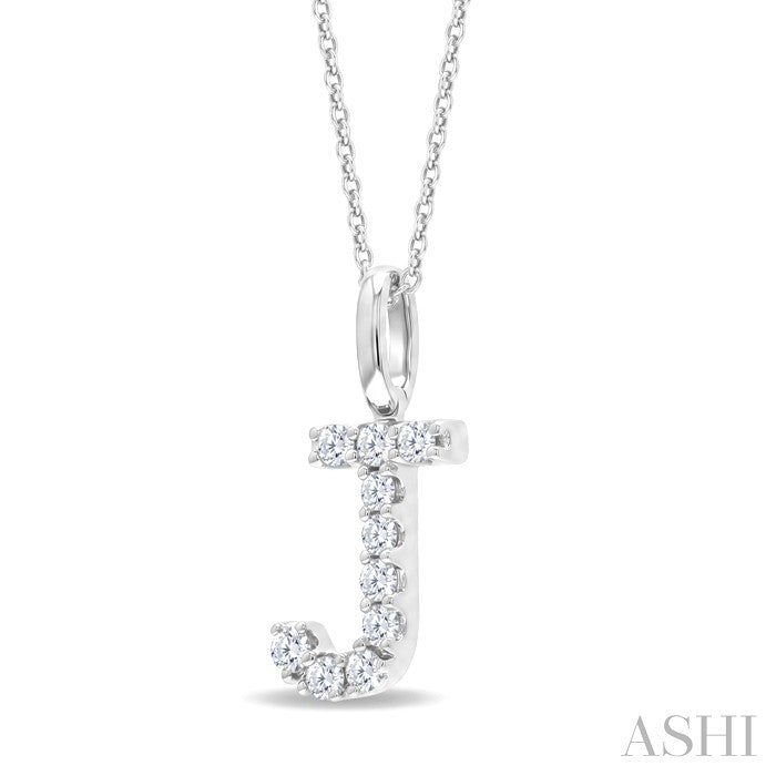 1/5 Ctw Initial 'J' Round Cut Diamond Pendant With Chain in 14K White Gold
