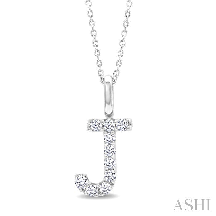 1/5 Ctw Initial 'J' Round Cut Diamond Pendant With Chain in 14K White Gold