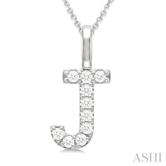 1/5 Ctw Initial 'J' Round Cut Diamond Pendant With Chain in 14K White Gold
